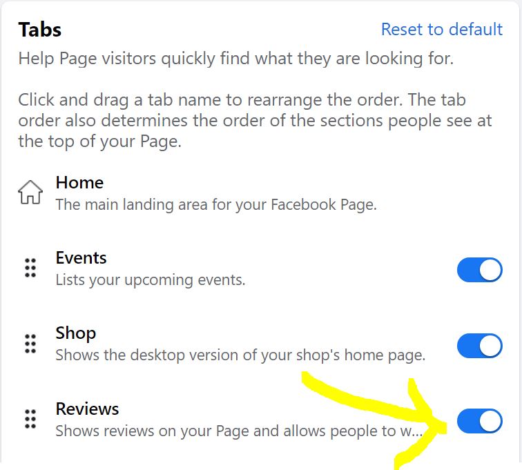 facebook review tab not showing